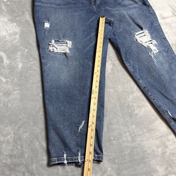 Lane Bryant Women’s Mid-Rise Boyfriend Jeans 24 Blue Distressed Flex Magic Waist - Picture 4 of 6